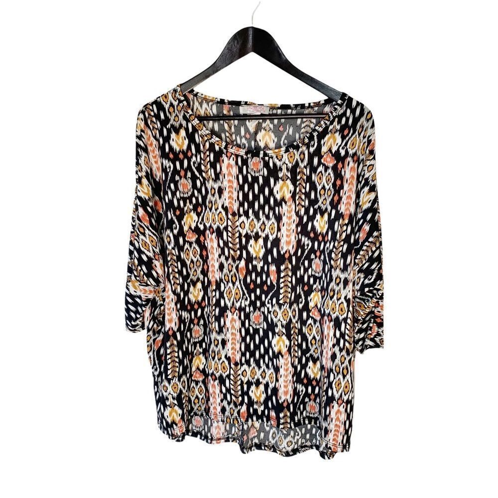 Pretty Young Thing Black Pattern‎ Ikat Dolman Sleeve Blouse